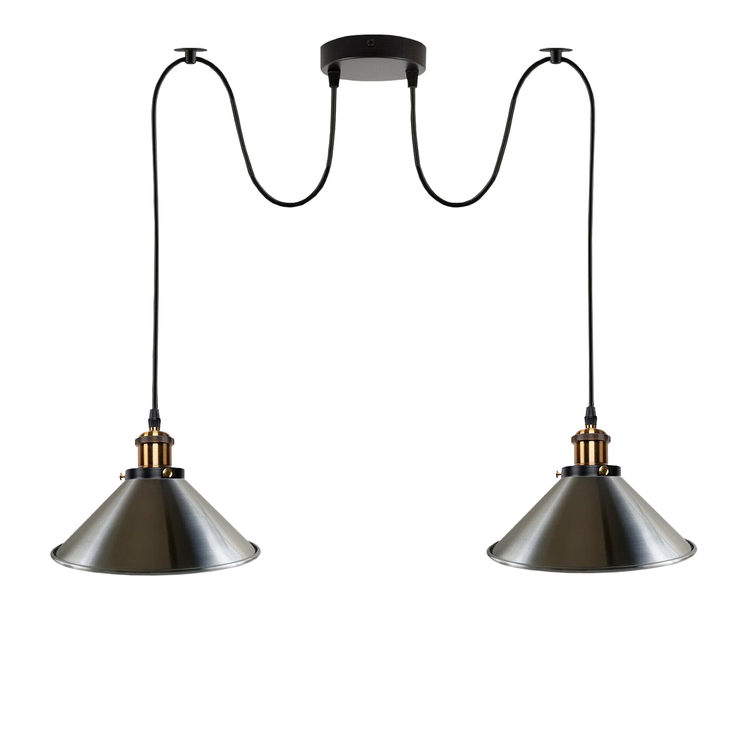 2-Way Retro Industrial Ceiling Cable E27 Hanging Lamp Pendant light~3403 Stain Nickel / Yes