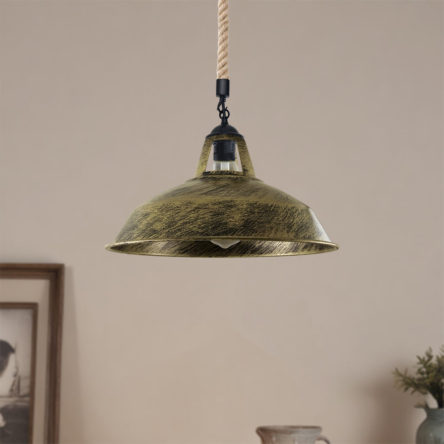 Industrial Hemp Rope  Shade Barn Slotted Ceiling Pendant Light-2155