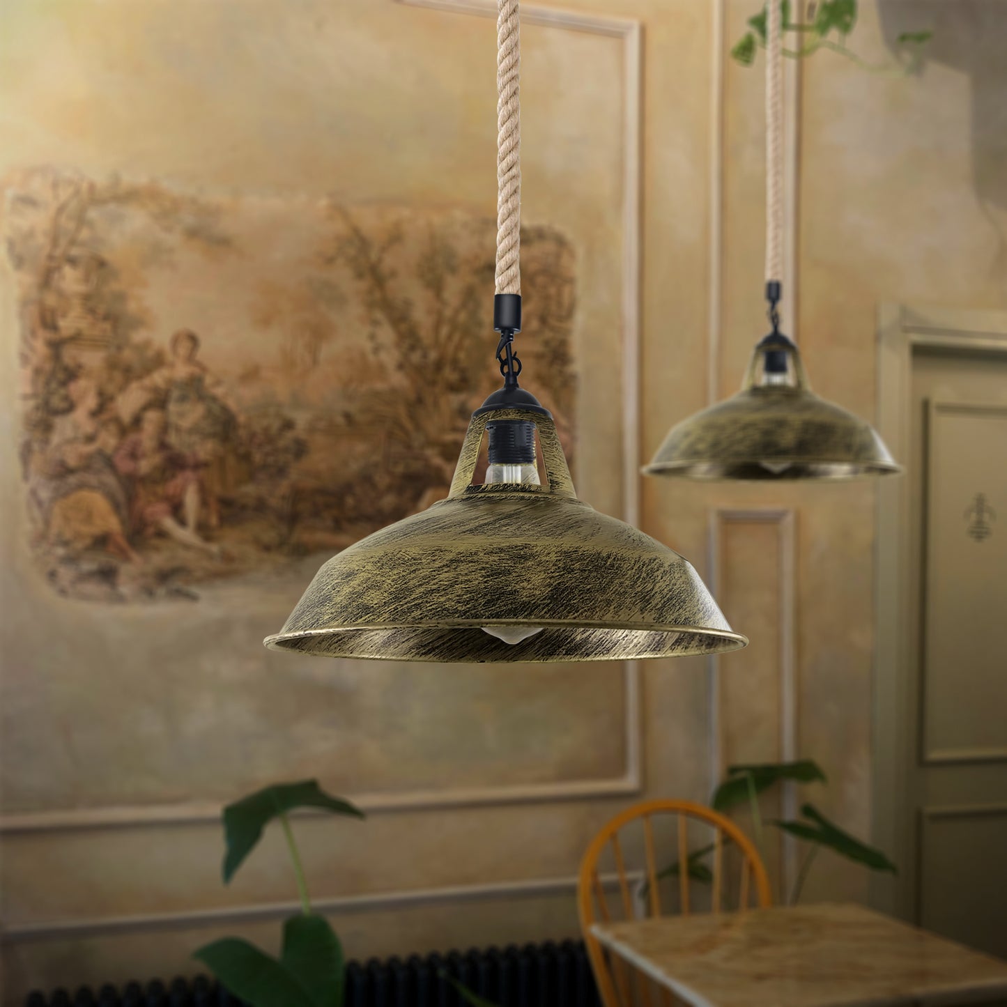 Industrial Hemp Rope  Shade Barn Slotted Ceiling Pendant Light-2155