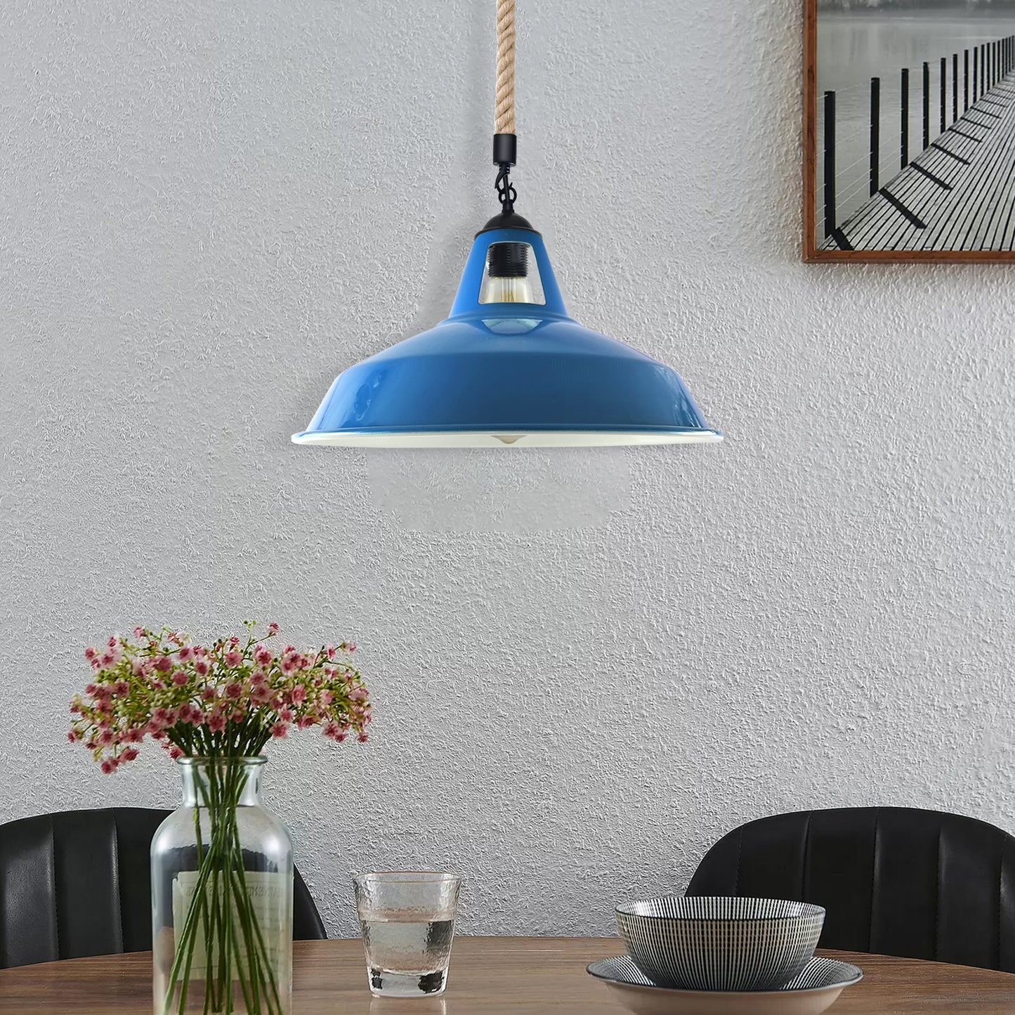 Industrial Hemp Rope  Shade Barn Slotted Ceiling Pendant Light-2155