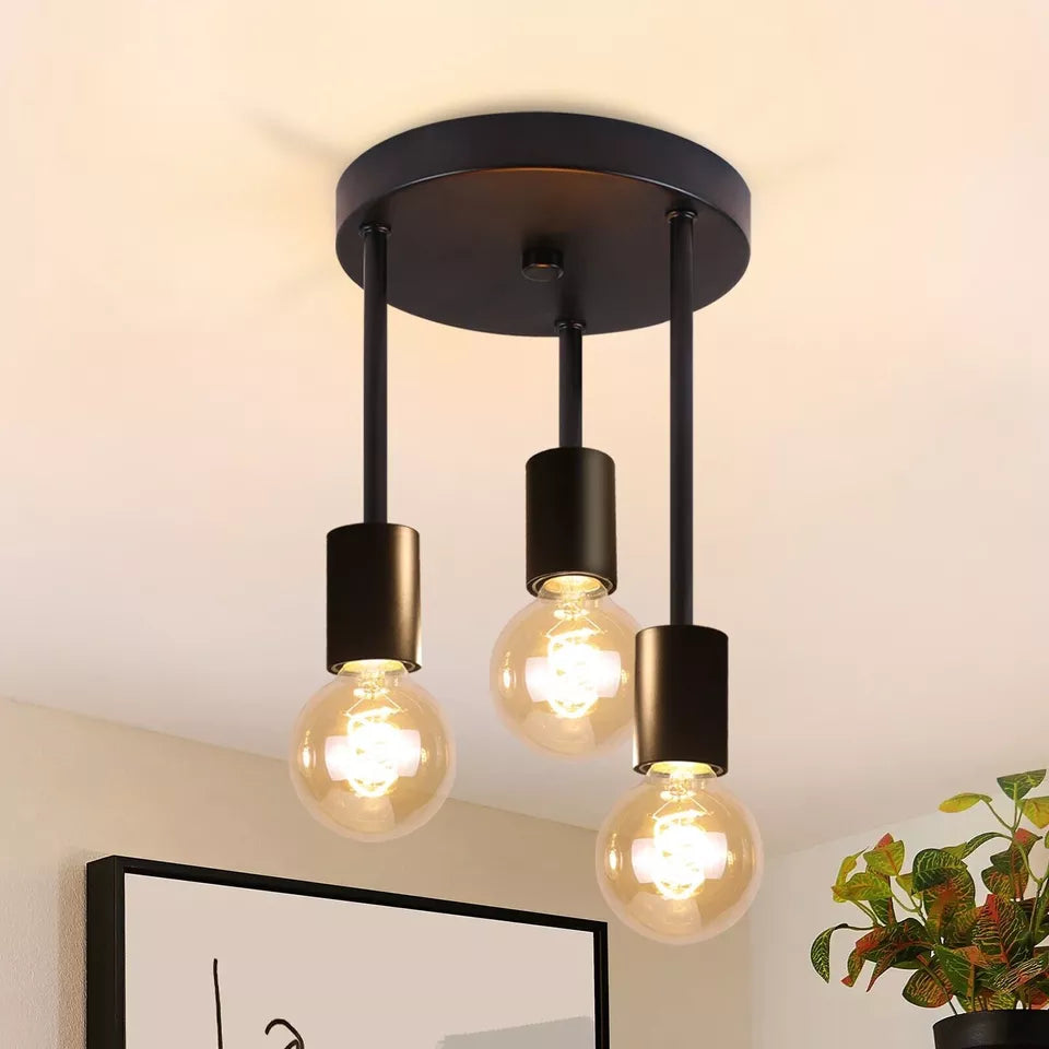 Modern 3 Way E27 Black Flush mount Ceiling light fitting ~3799