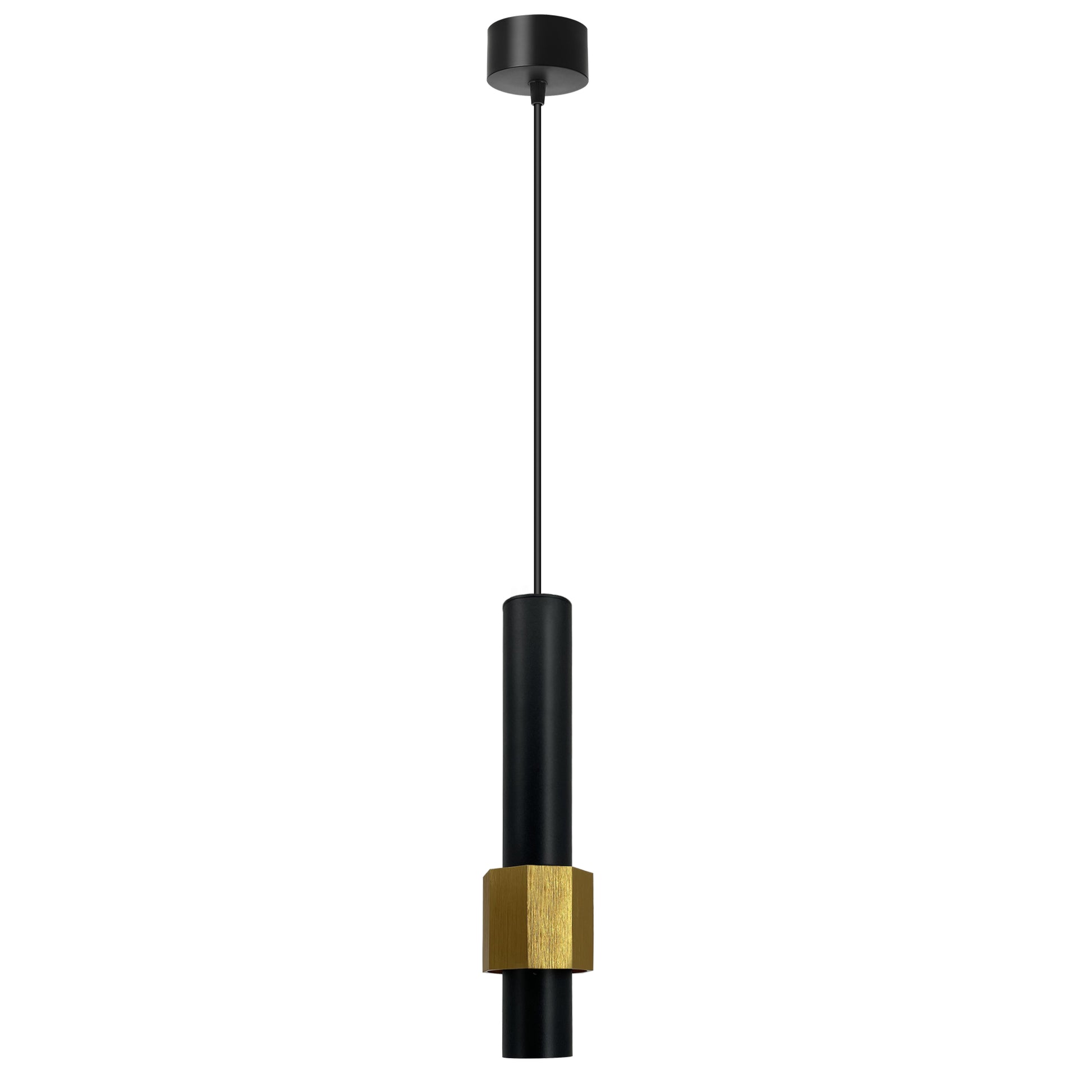 Modern Black & Gold Long Tube Aluminum Ceiling Pendant Cylindrical LED Light