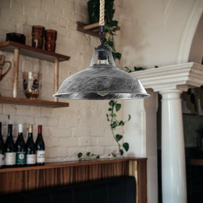 Industrial Hemp Rope  Shade Barn Slotted Ceiling Pendant Light-2155