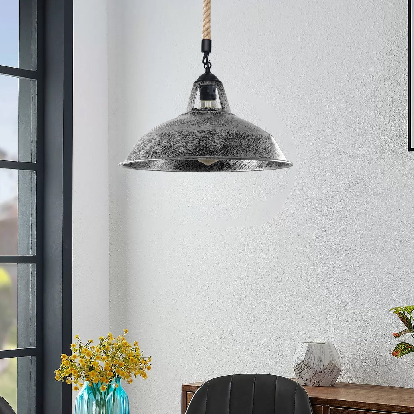 Industrial Hemp Rope  Shade Barn Slotted Ceiling Pendant Light-2155