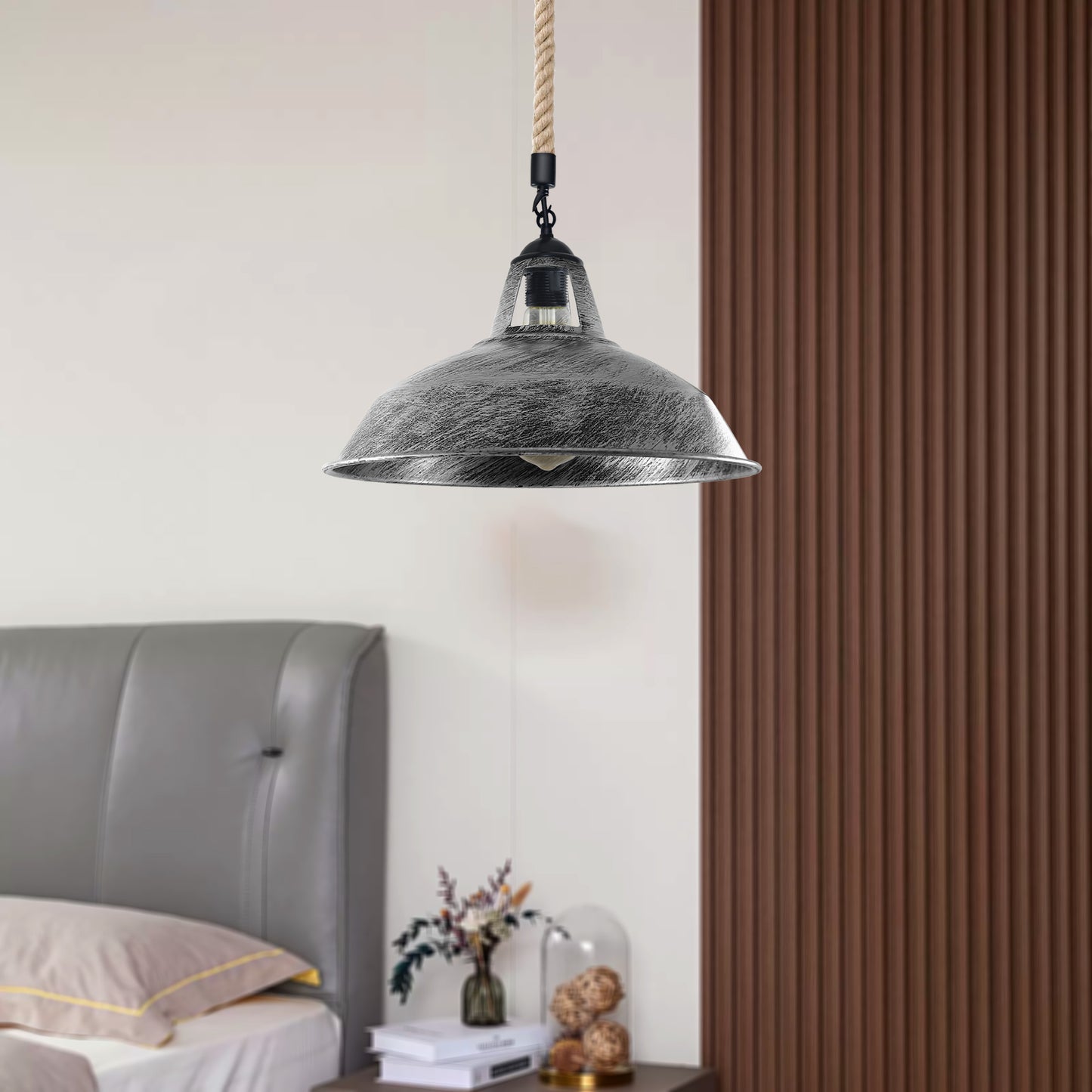 Industrial Hemp Rope  Shade Barn Slotted Ceiling Pendant Light-2155