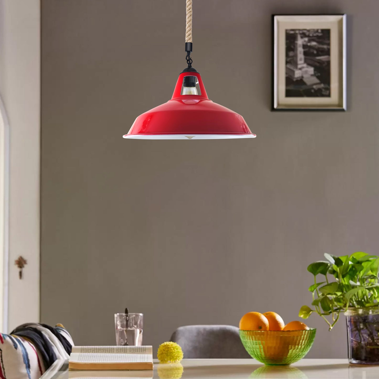 Industrial Hemp Rope  Shade Barn Slotted Ceiling Pendant Light-2155