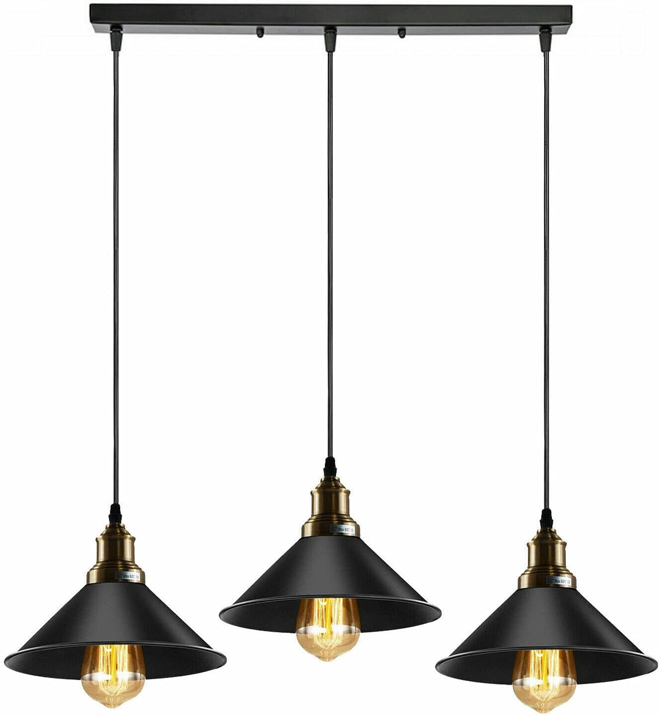 3 Head  Black Idustrial Hanging Pendant Light~3774