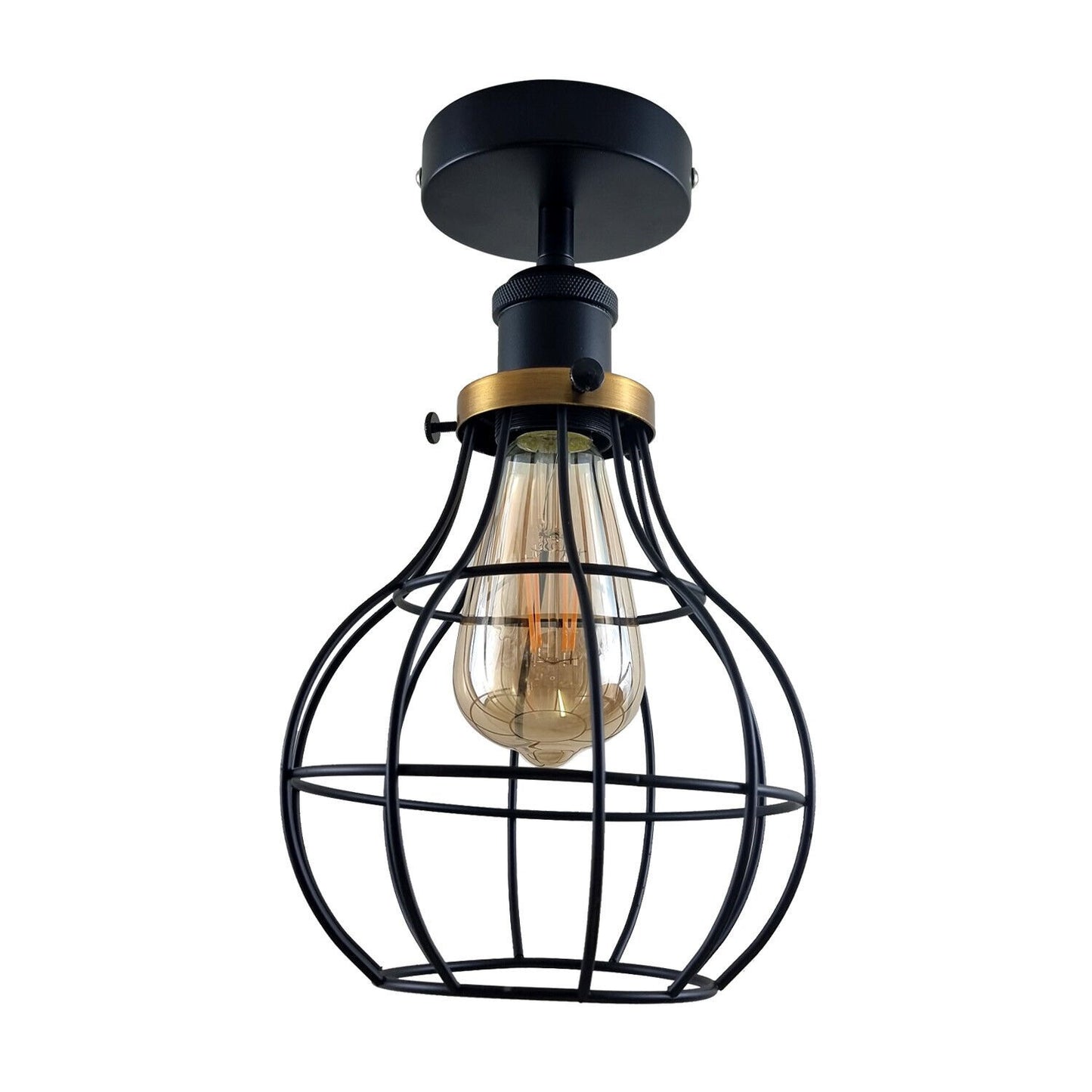 Vintage Industrial Loft Cage Metal Flush Mount Ceiling Light ~ 3818