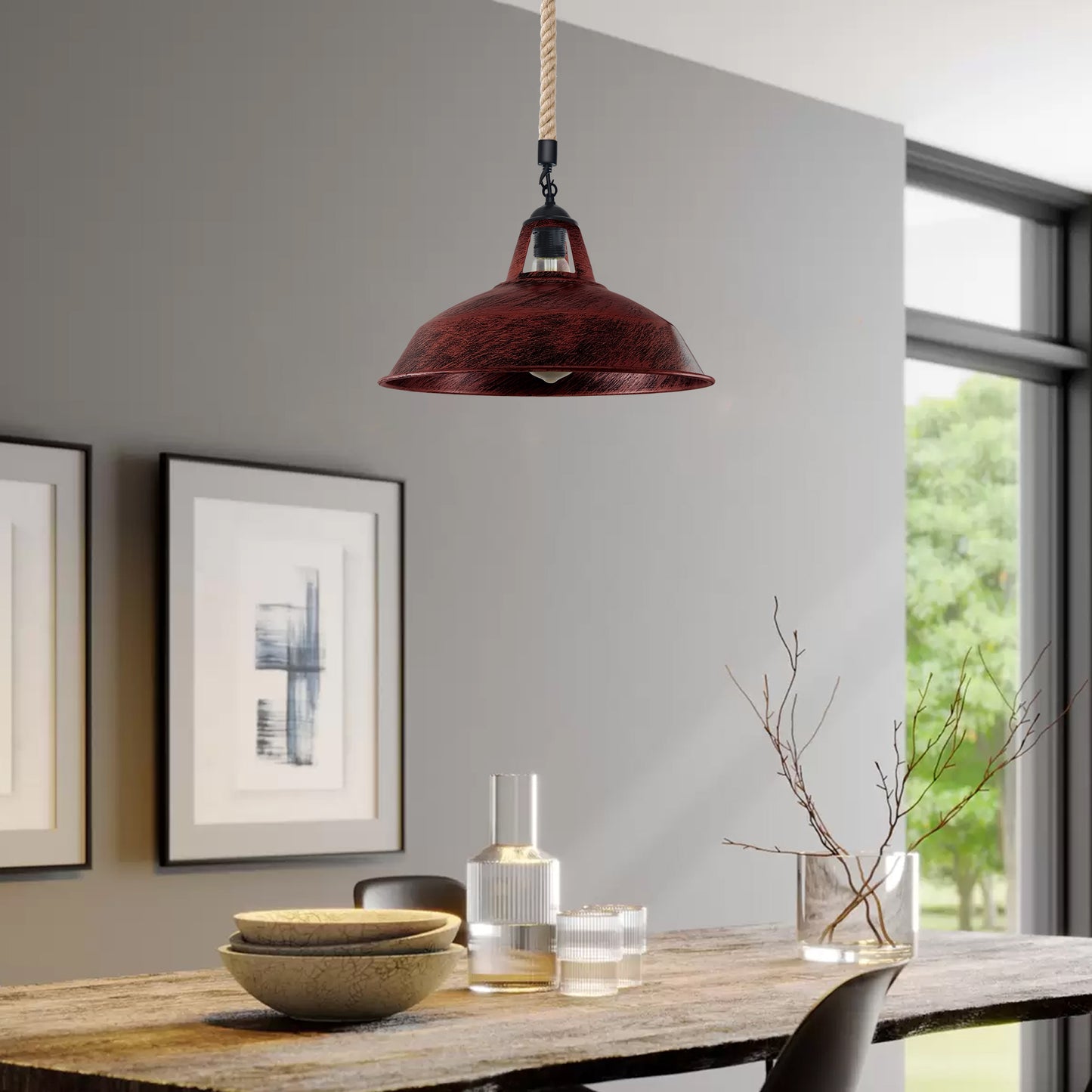 Industrial Hemp Rope  Shade Barn Slotted Ceiling Pendant Light-2155