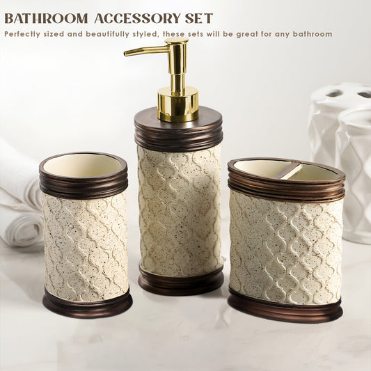 Bathroom Accessories Set 3 Dispenser Toothbrush Holder Tumbler