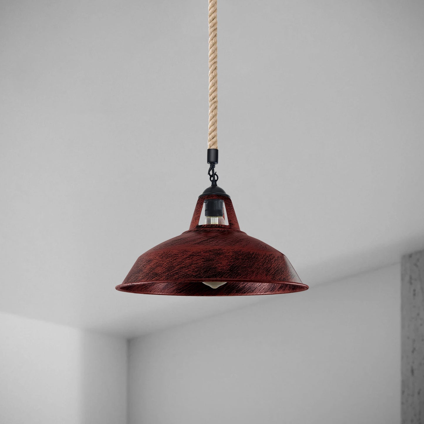 Industrial Hemp Rope  Shade Barn Slotted Ceiling Pendant Light-2155