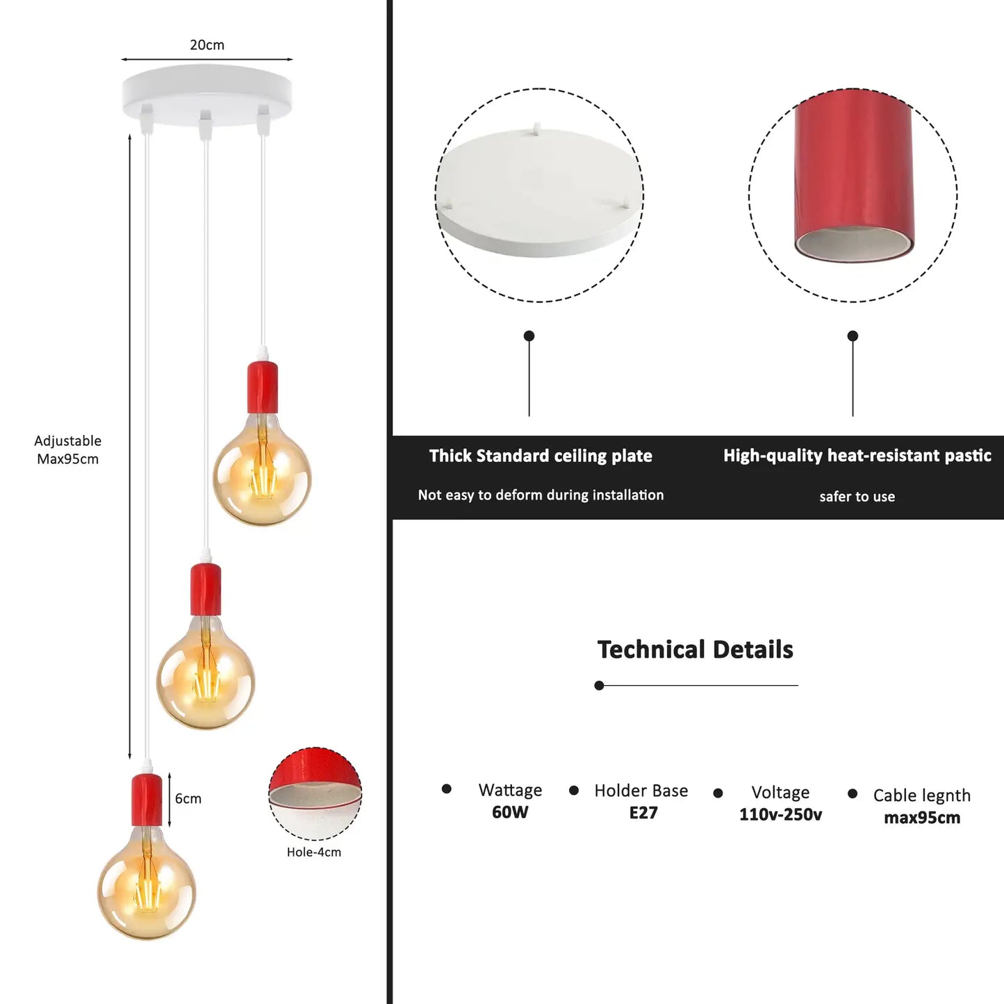 E27 Pendant Light Fitting Kit 3 Light Ceiling Light Flex ~3891