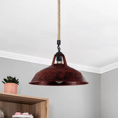 Industrial Hemp Rope  Shade Barn Slotted Ceiling Pendant Light-2155