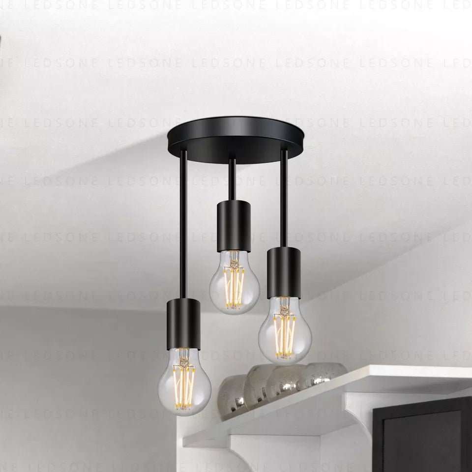 Modern 3 Way E27 Black Flush mount Ceiling light fitting ~3799