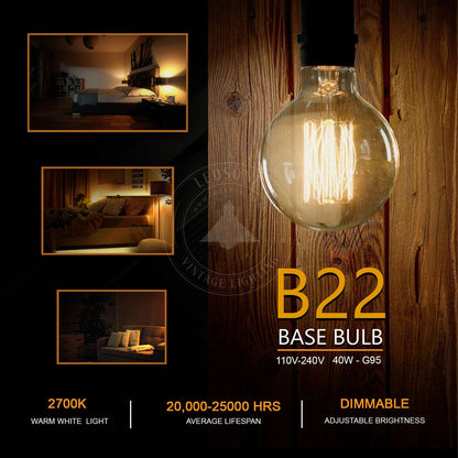 Dimmable G95 B22 40W Edison Vintage Filament Globe Light Lamp Bulb~3788