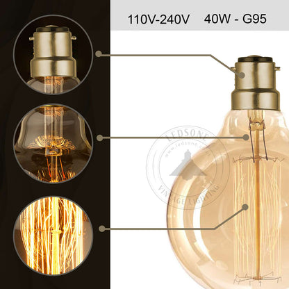 Dimmable G95 B22 40W Edison Vintage Filament Globe Light Lamp Bulb~3788