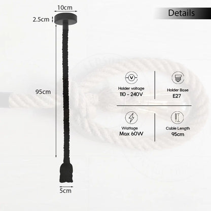 Ceiling Pendant Light Kit Hemp Rope Lamp E27 ~3853