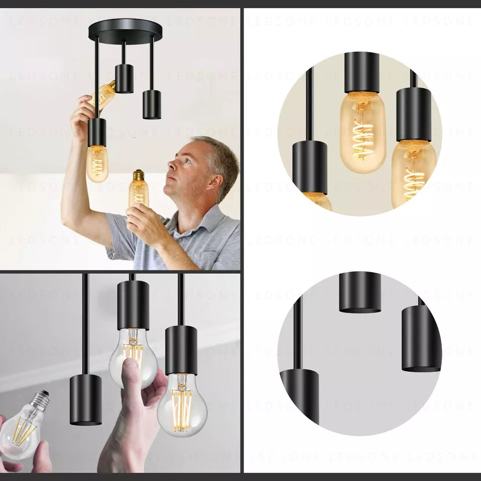 Modern 3 Way E27 Black Flush mount Ceiling light fitting ~3799