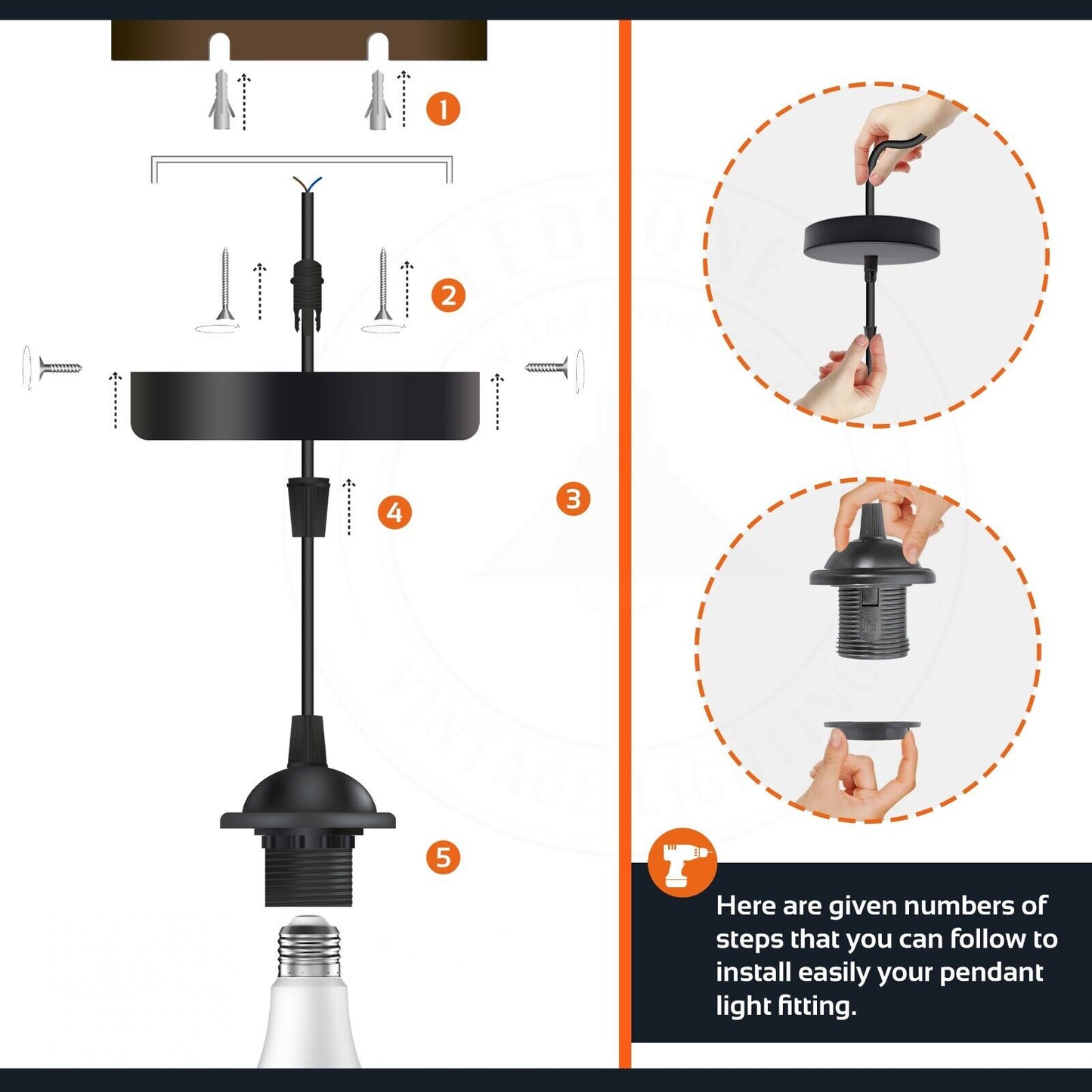 Industrial E27 Lamp holder Adjustable pendant light Fixture~3830