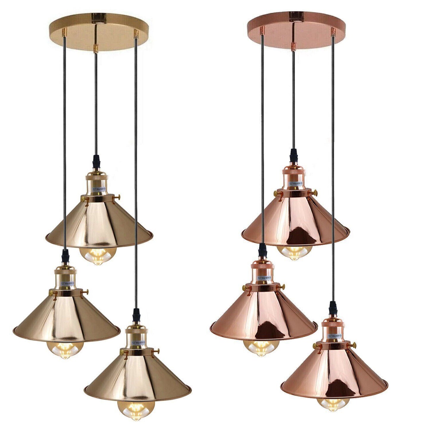 3 Head Pendant Light Metal Hanging Vintage Industrial 3 Way Ceiling Retro Lamp~3851