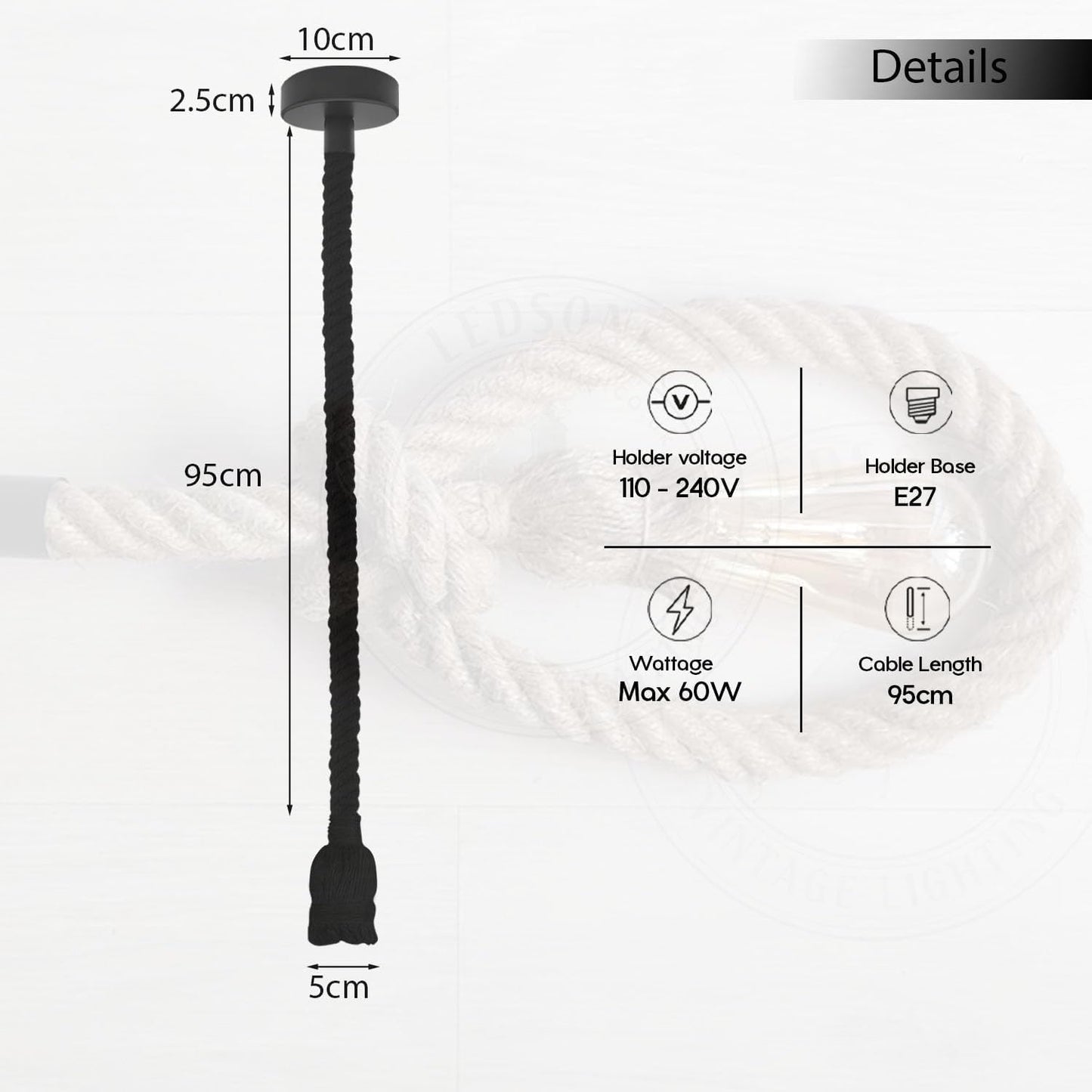 Hemp rope E27 ceiling pendant light fitting~3845