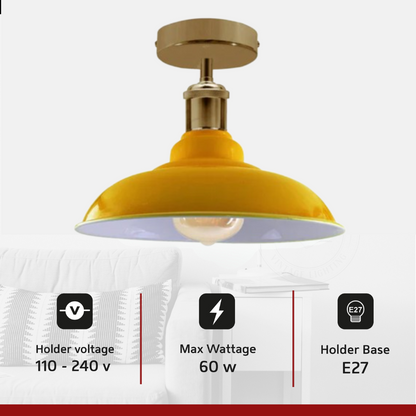 Industrial Flush Mount Yellow Shade Ceiling Light~3680