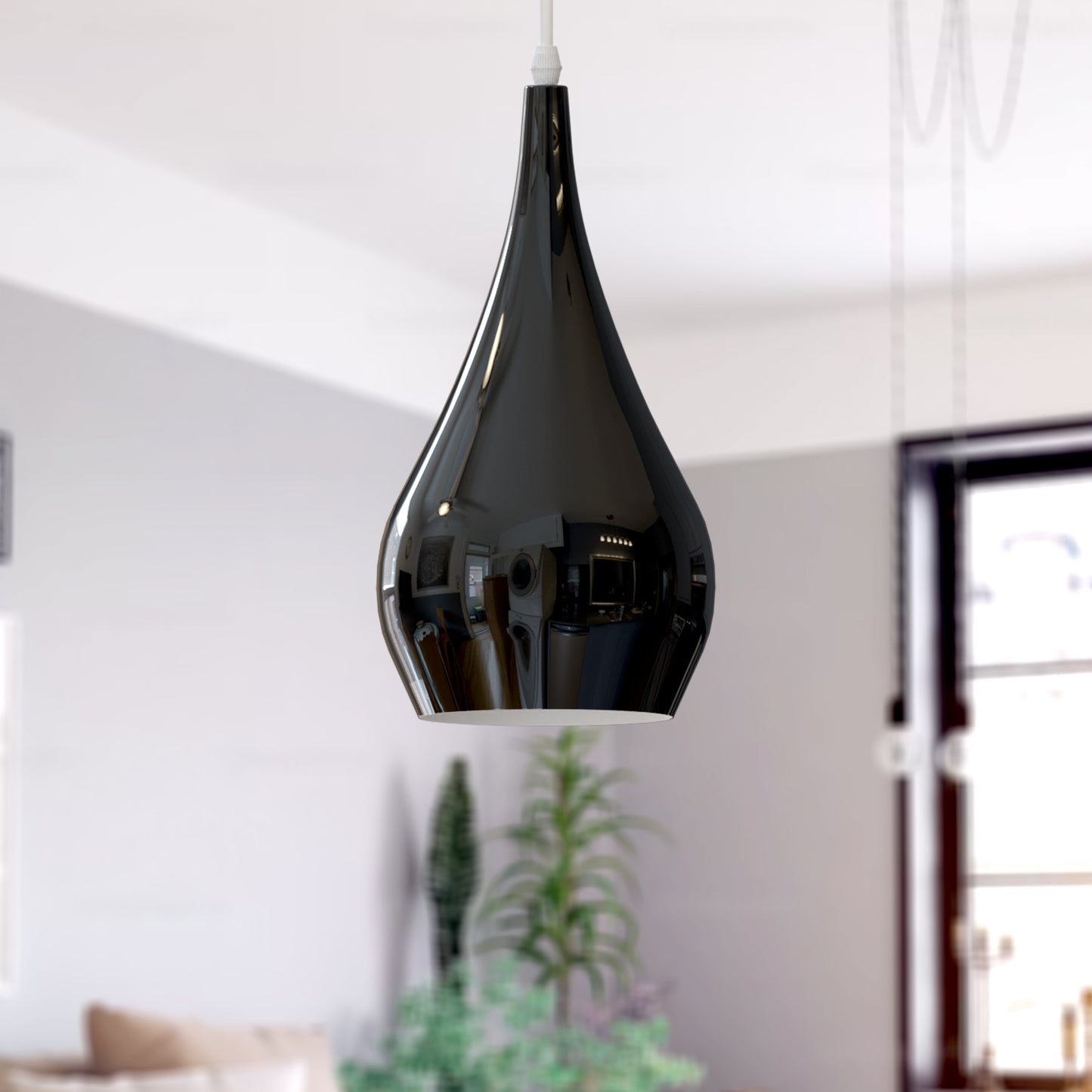 Industrial Sleek Long Drop Fitting Iron Shade Pendant Light~2835