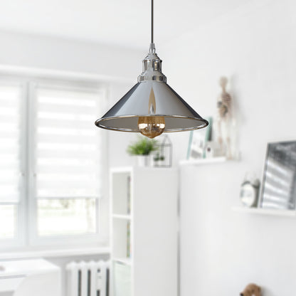 Industrial Vintage Metal Cone Shape Chrome ceiling Pendant Light~2703