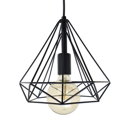 Black geometric diamond cage ceiling light