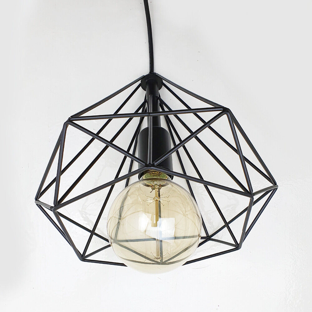 Black geometric diamond cage ceiling light