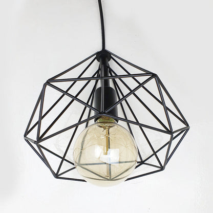 Black geometric diamond cage ceiling light