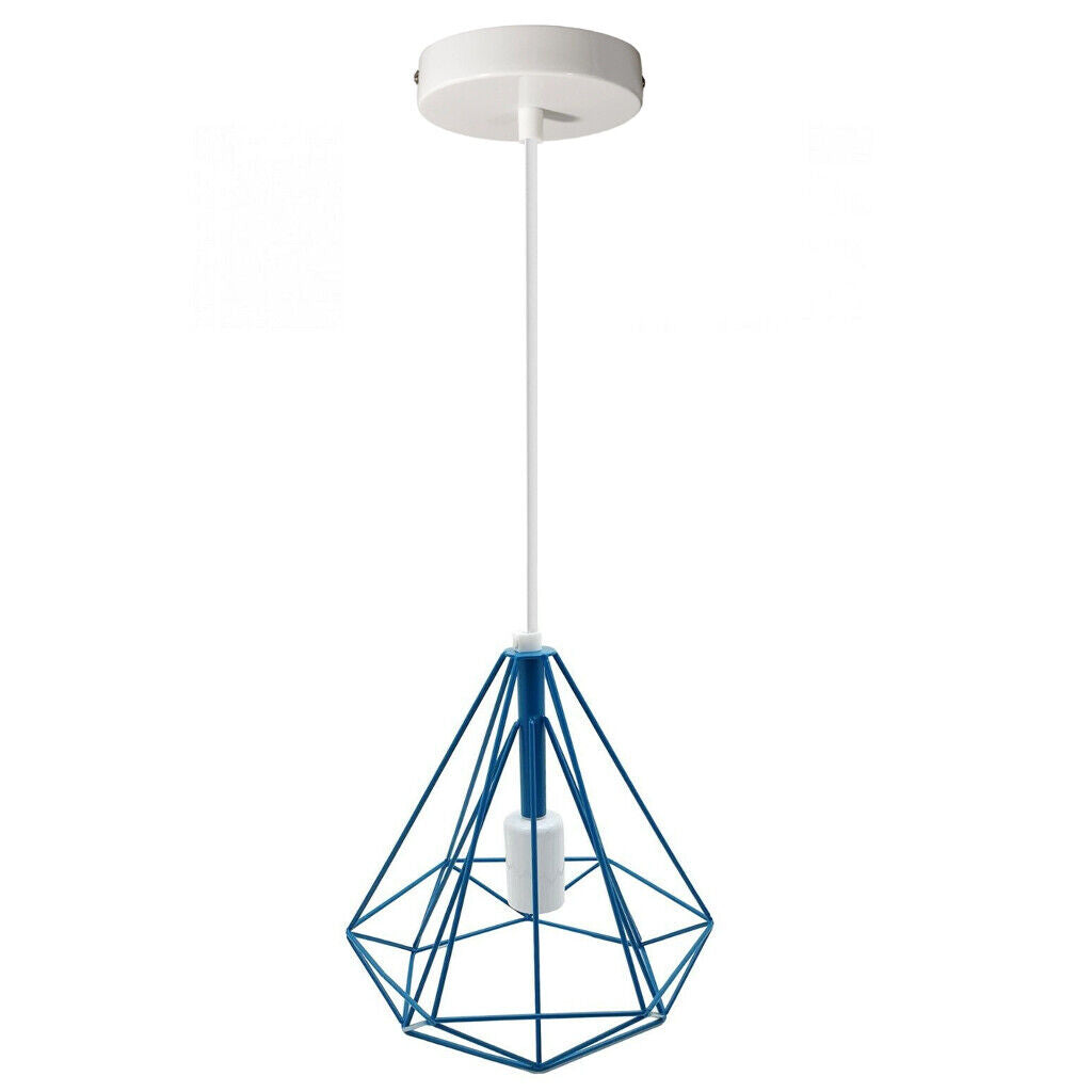 Blue geometric diamond cage ceiling light