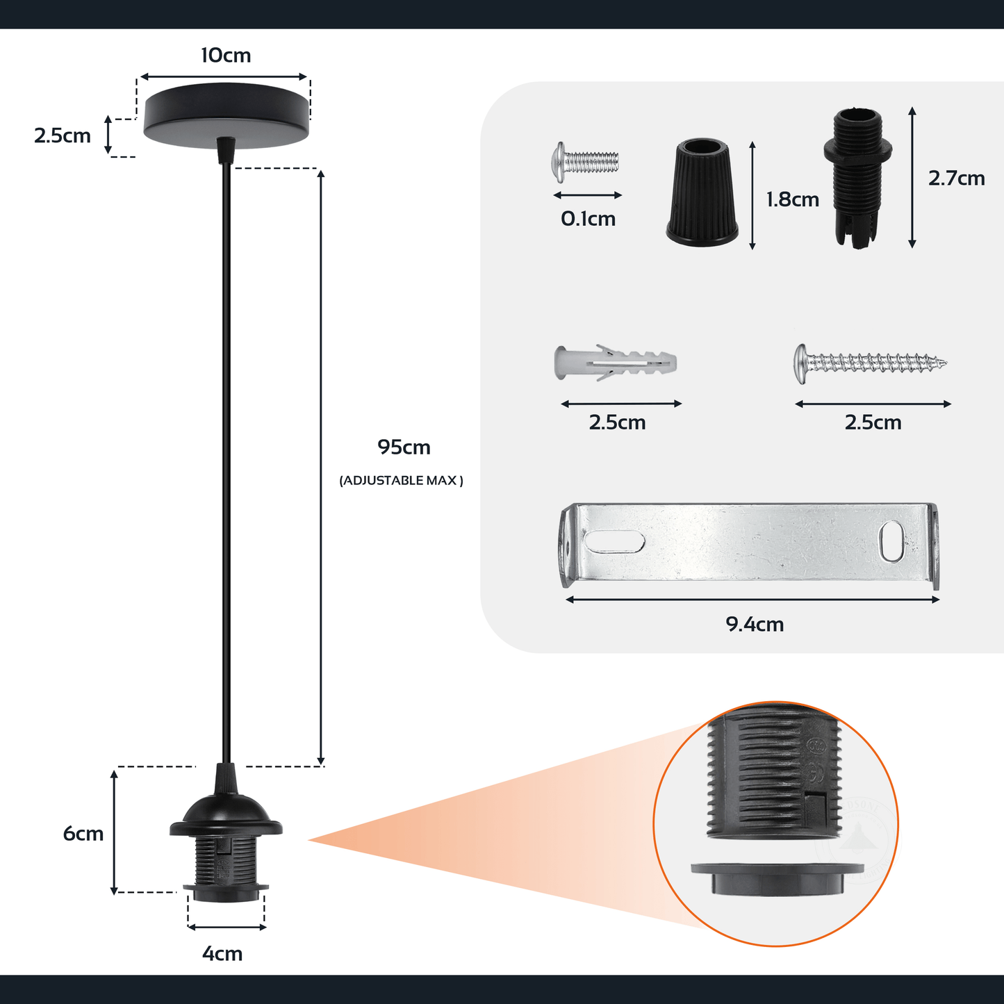 E27 Ceiling Rose Light PVC Black Umbrella Holder pendant light Lamp Holder Fitting~1357