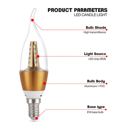 E14 Base Candle Bulb Flame Tip SMD 2835 LED chip  for chandelier Light ~3711