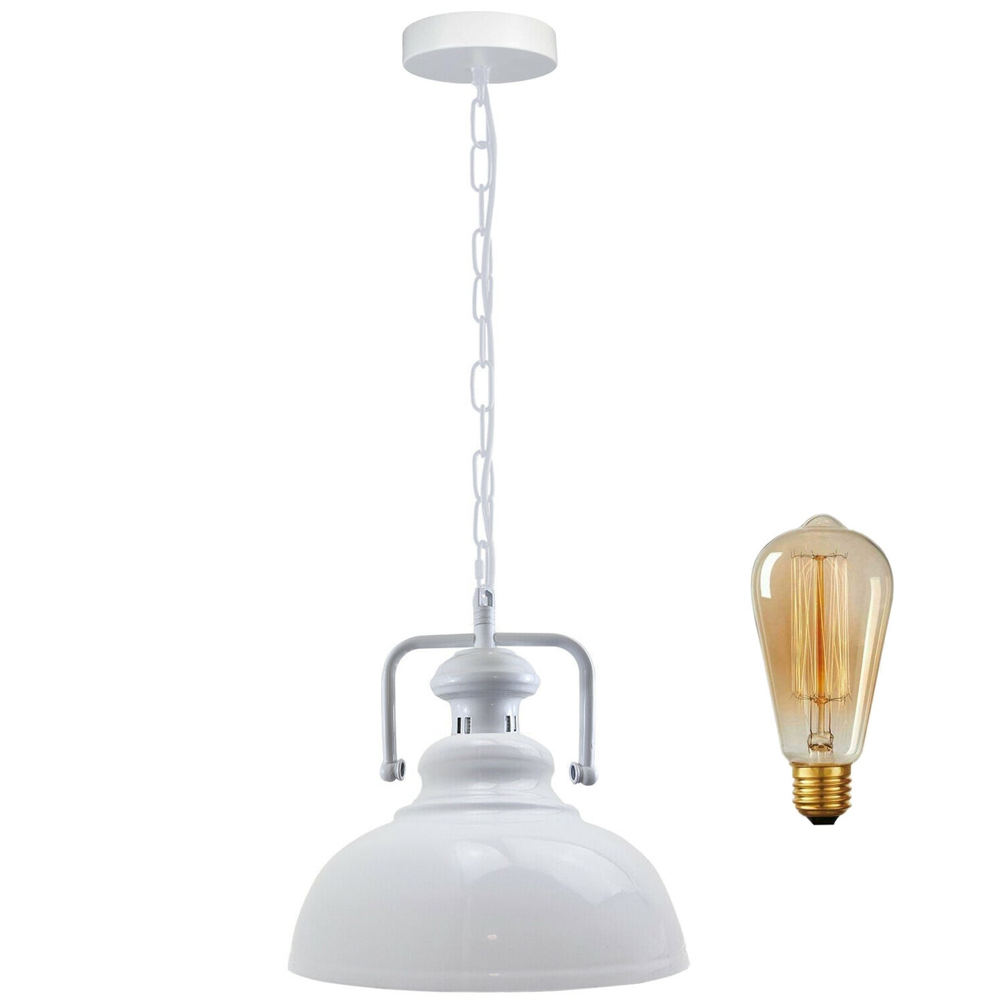 Industrial vintage Retro Indoor Hanging Ceiling Metal White Pendant Light E27 UK Holder~2718