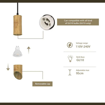 Modern Long Tube Hanging Lamp Bamboo GU10 Pendant Light - Detail image