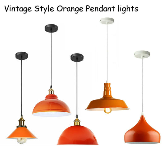 Industrial Pendant Lighting Curvy Lampshade Orange~2071