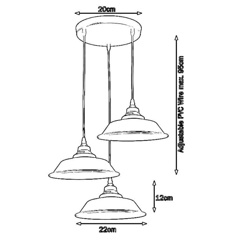 3 Way Ceiling Pendant Light E27 ~3863