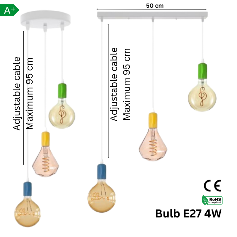 3 Phase Drop Pendant Lights Kit E27 95cm ~3872