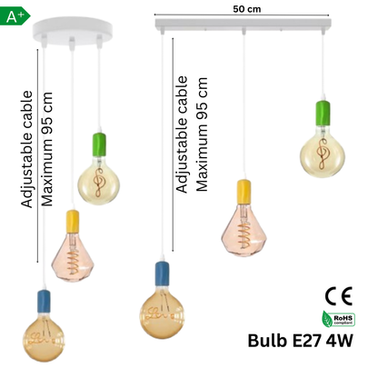 3 Phase Drop Pendant Lights Kit E27 95cm ~3872