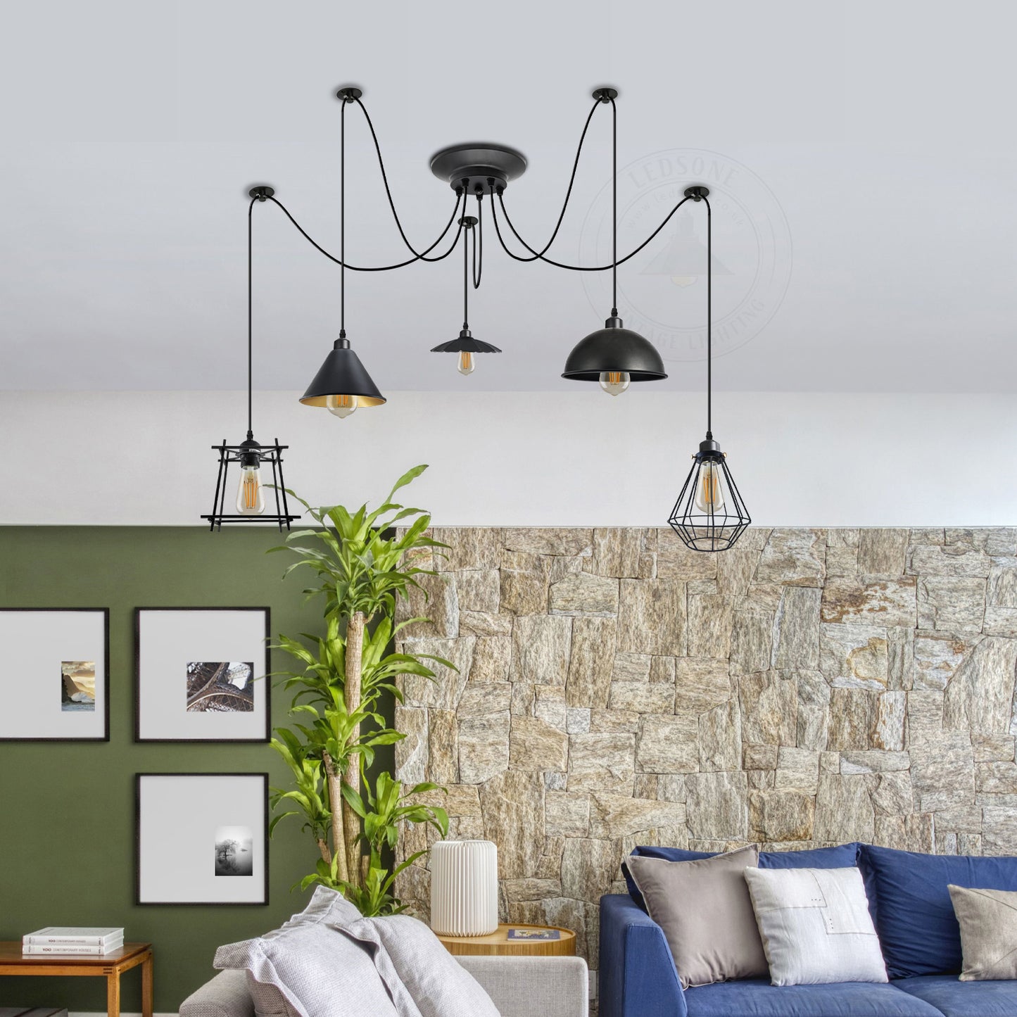 Versatile Pendant Light | 5 Arms | Adjustable Cable