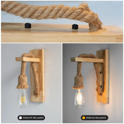 Restaurant Wooden Hemp Rope Sconce Wall Light~3265