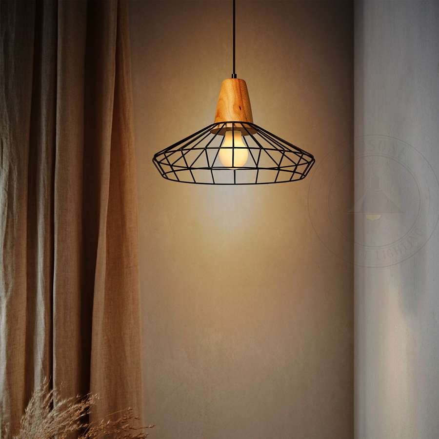 Wood Lamp Holder Base Nest Cage Ceiling Hanging Pendant Light -Application Image 