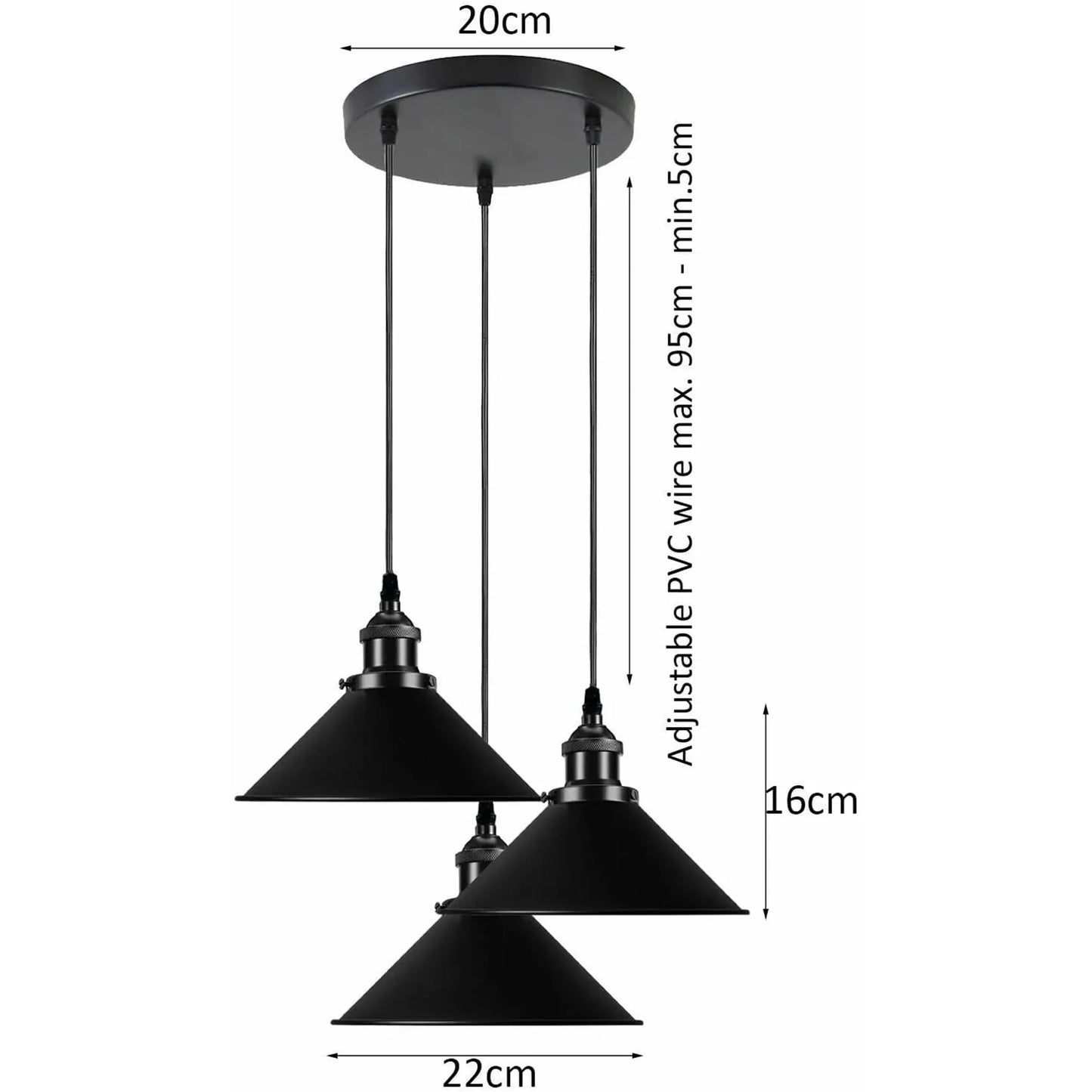 3 Head  Black Idustrial Hanging Pendant Light~3774