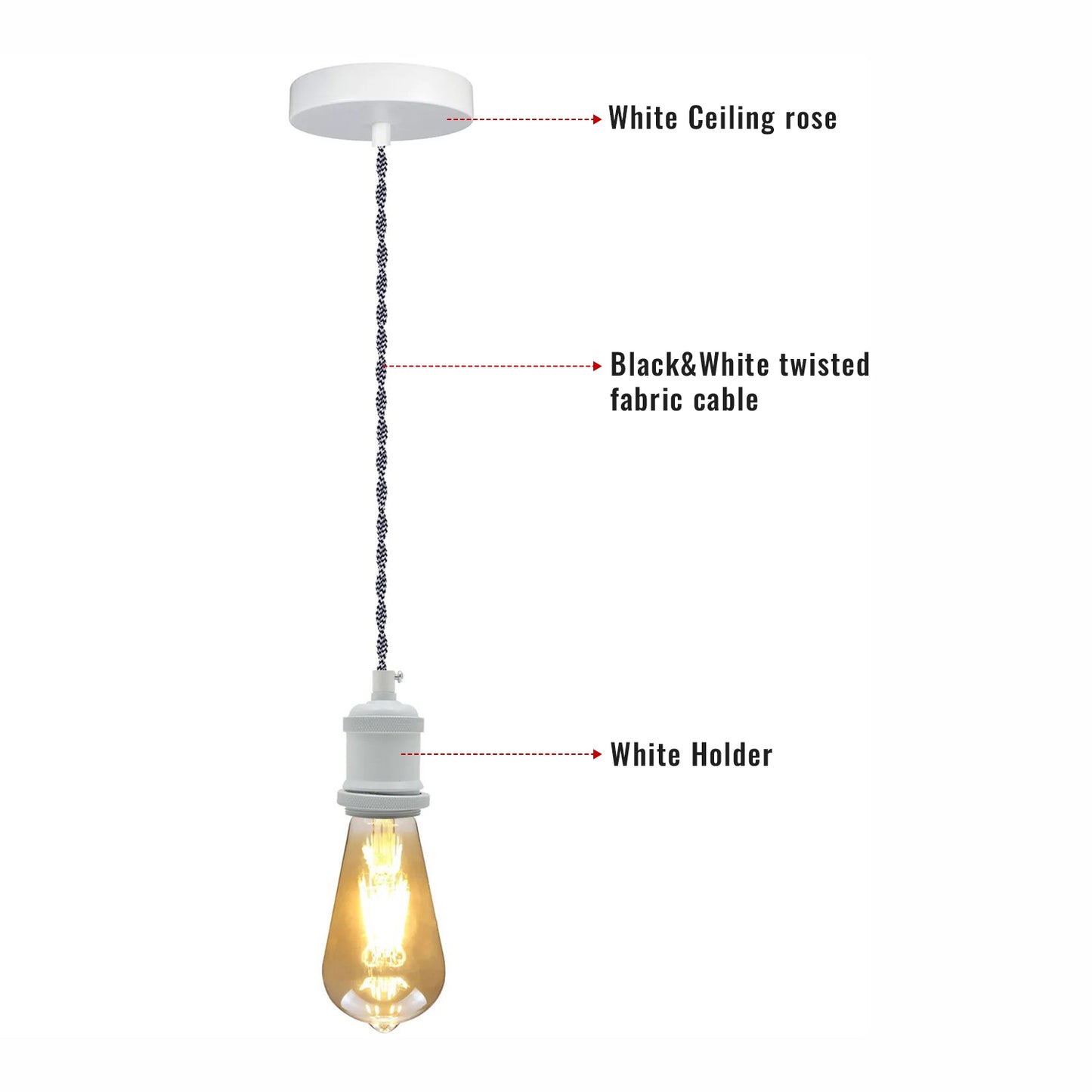 Twisted Braided Flex 1m Metal Ceiling Light Fitting Lamp Holder ~3445