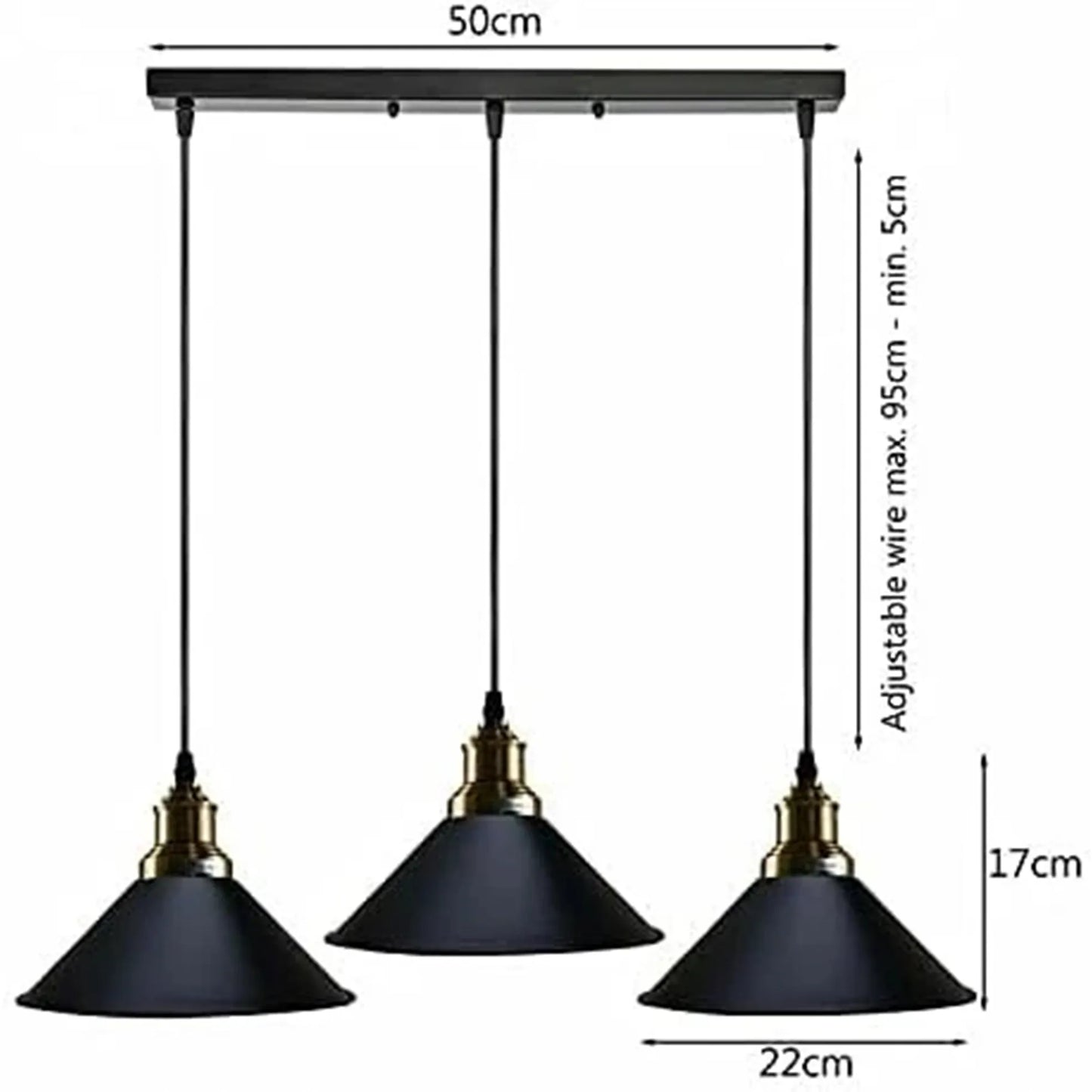 3 Head  Black Idustrial Hanging Pendant Light~3774