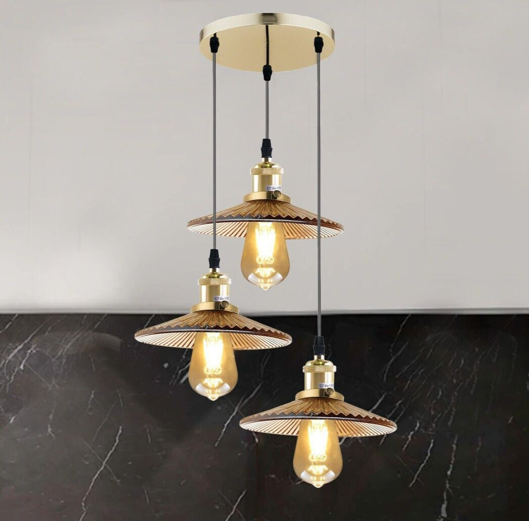 Vintage Industrial Retro Lamp Amber Glass 3 way Ceiling Lamp Shade Pendant Light~3846