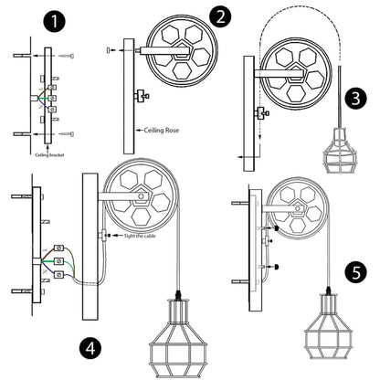 Vintage Industrial Wall Light E27 Fitting Pulley Wheel Wall Lamp Fixture-Structure image