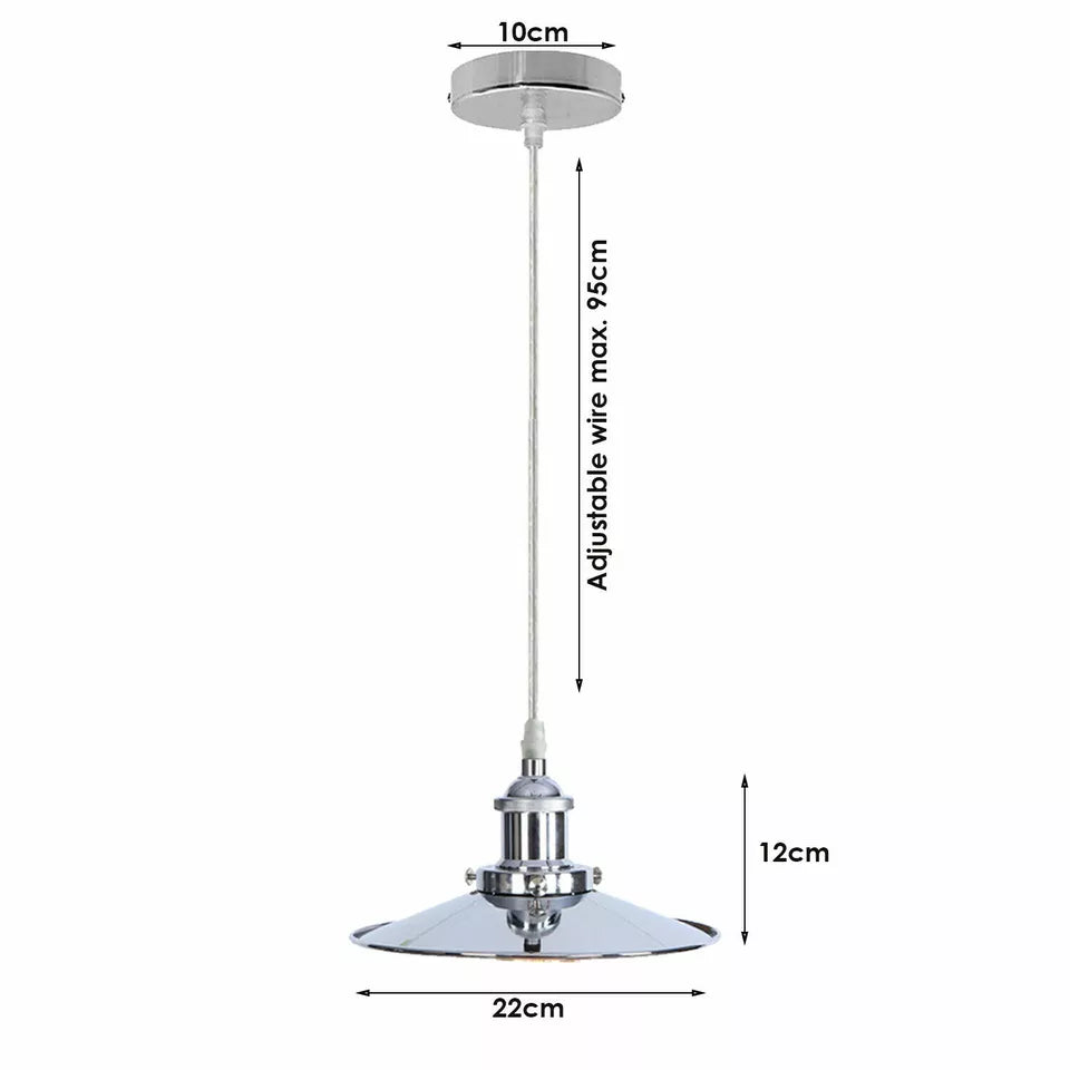 Vintage Industrial Metal E27 Chrome Ceiling Hanging Pendant Light~3822