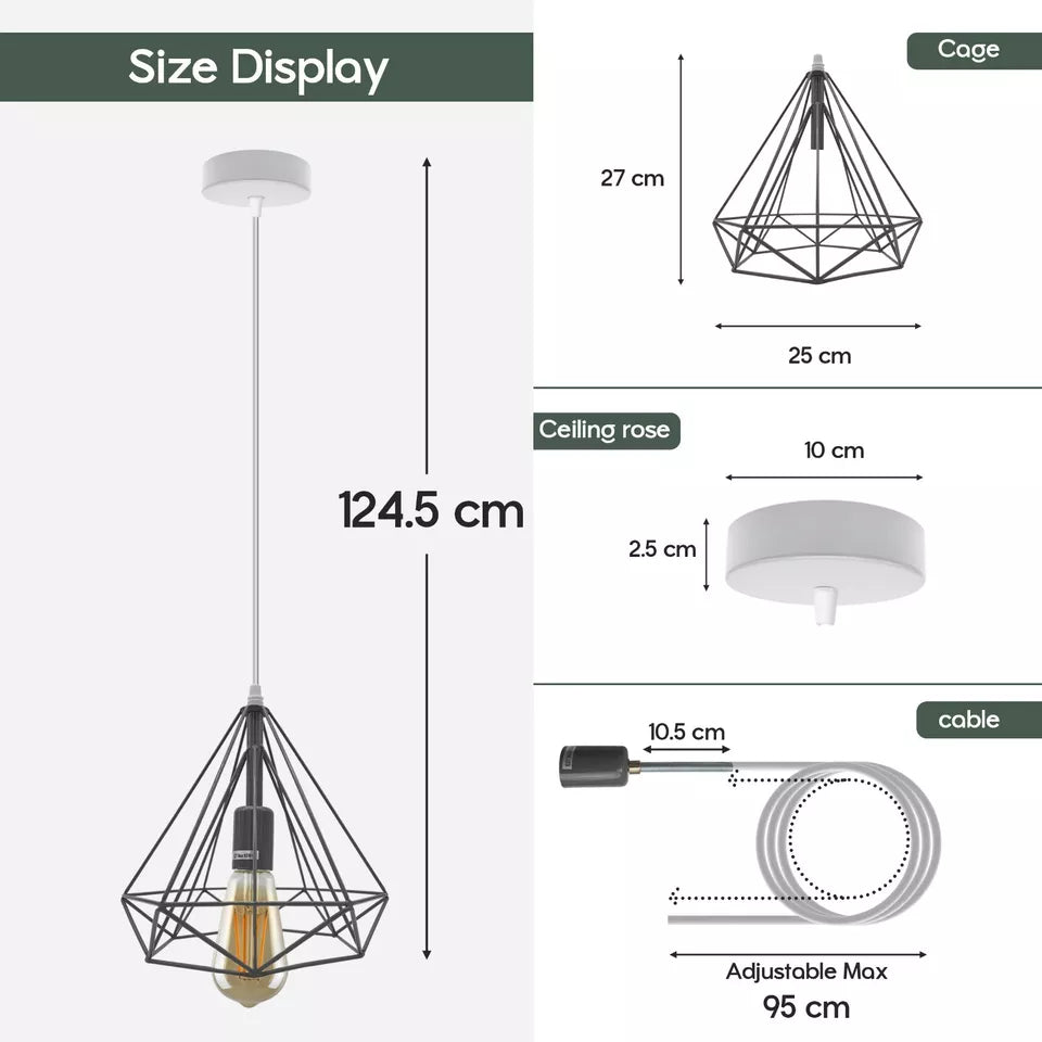 Vintage E27 Diamond Cage Metal Ceiling Pendant Light~3812